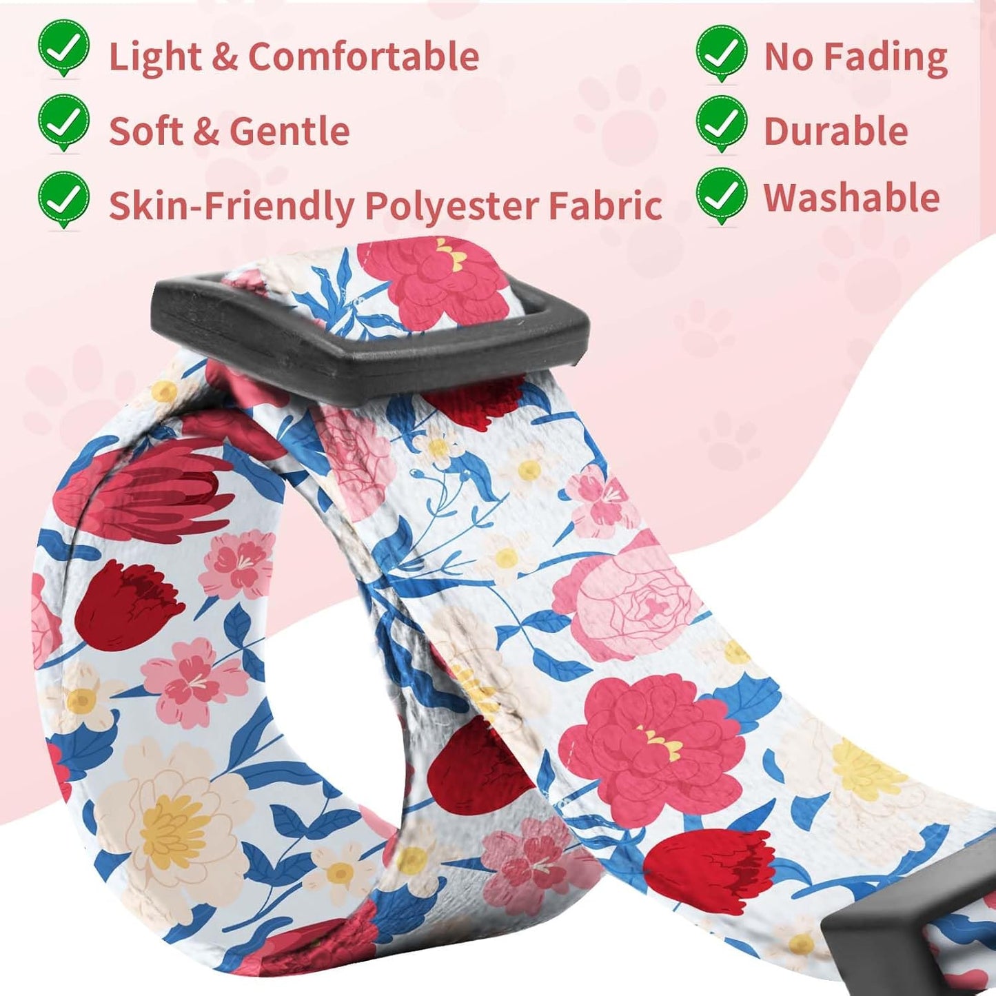 Dog Collar Cute and Soft Nylon Puppy Collar Girl, Adjustable Dog Collars for Small Medium Dogs, Blue and Pink Flowers-M
