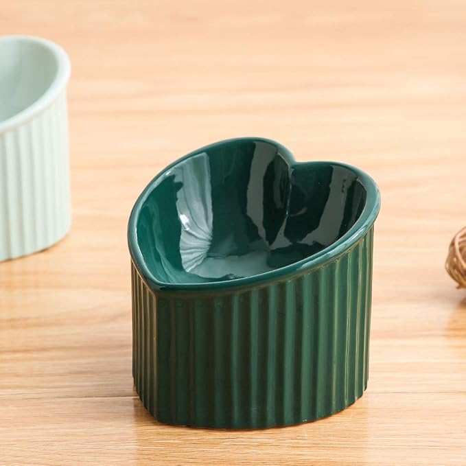 Pink Ceramic Raised Cat Bowls, Tilted Elevated Food or Water Bowls, Stress Free, Backflow Prevention, Dishwasher and Microwave Safe, Lead & Cadmium Free