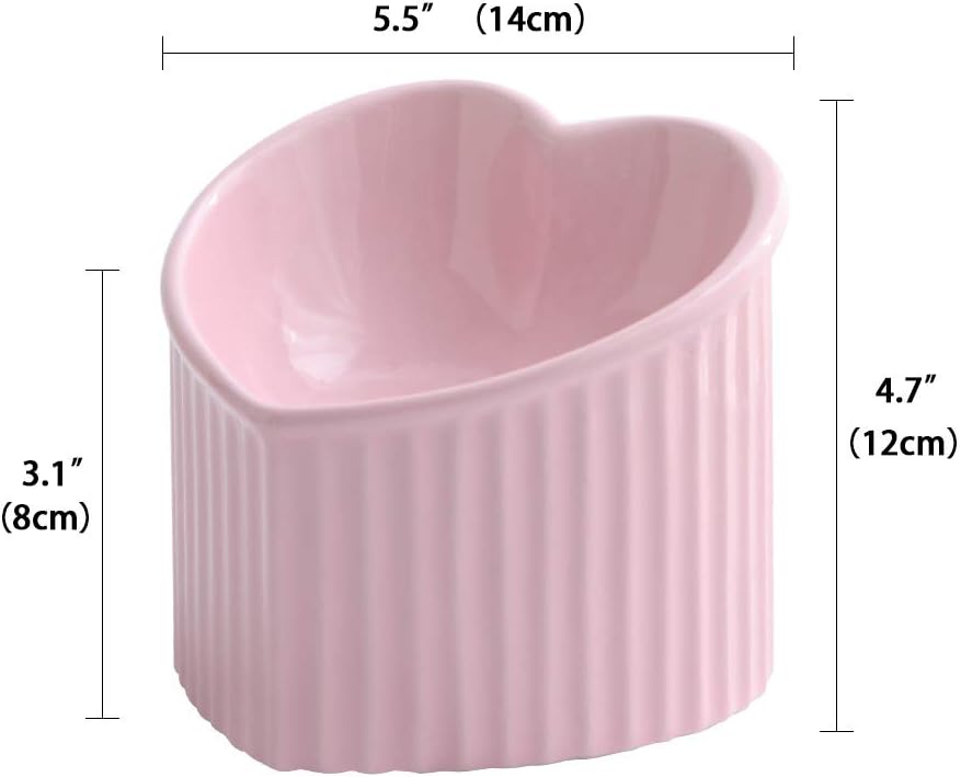 Pink Ceramic Raised Cat Bowls, Tilted Elevated Food or Water Bowls, Stress Free, Backflow Prevention, Dishwasher and Microwave Safe, Lead & Cadmium Free