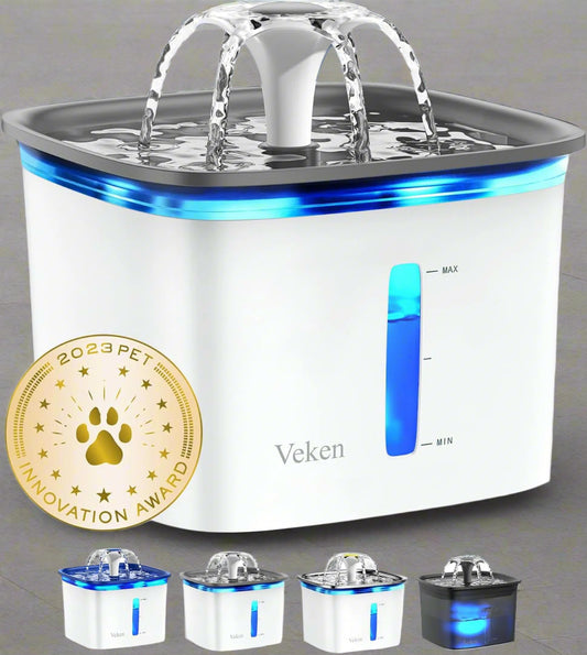 95Oz/2.8L Pet Fountain, Automatic Cat Water Fountain Dog Water Dispenser with Replacement Filters for Cats, Dogs, Multiple Pets (Grey, Plastic)
