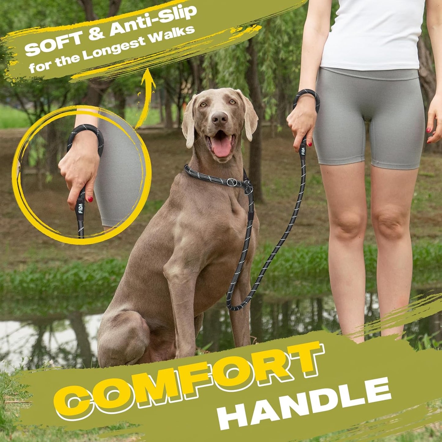 Durable Slip Lead Dog Leash, 6 FT X 1/2" Heavy Duty Dog Loop Leashes, Comfortable Strong Rope Slip Leash for Large Medium Dogs, No Pull Pet Training Lead with Highly Reflective(1/2", Black)