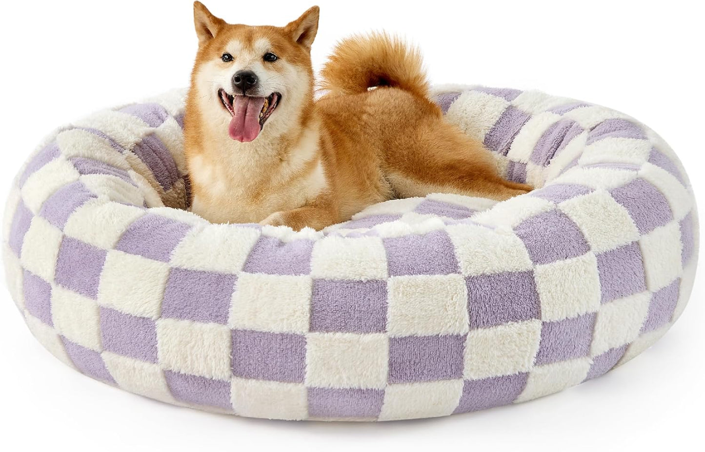 Lesure Donut Medium Dog Bed - round Cat Beds for Indoor Cats Calming Pet Beds, Cute Modern Beds with Jacquard Shaggy Plush & anti Slip Bottom, 30 Inch, Pink Taffy