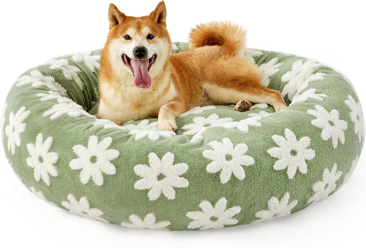 Lesure Donut Medium Dog Bed - round Cat Beds for Indoor Cats Calming Pet Beds, Cute Modern Beds with Jacquard Shaggy Plush & anti Slip Bottom, 30 Inch, Pink Taffy
