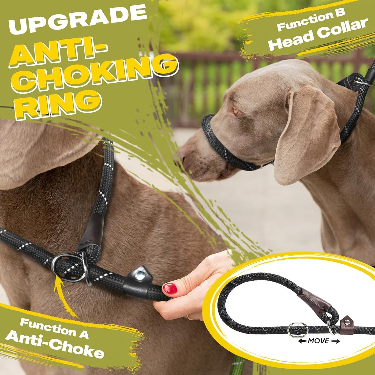 Durable Slip Lead Dog Leash, 6 FT X 1/2" Heavy Duty Dog Loop Leashes, Comfortable Strong Rope Slip Leash for Large Medium Dogs, No Pull Pet Training Lead with Highly Reflective(1/2", Black)