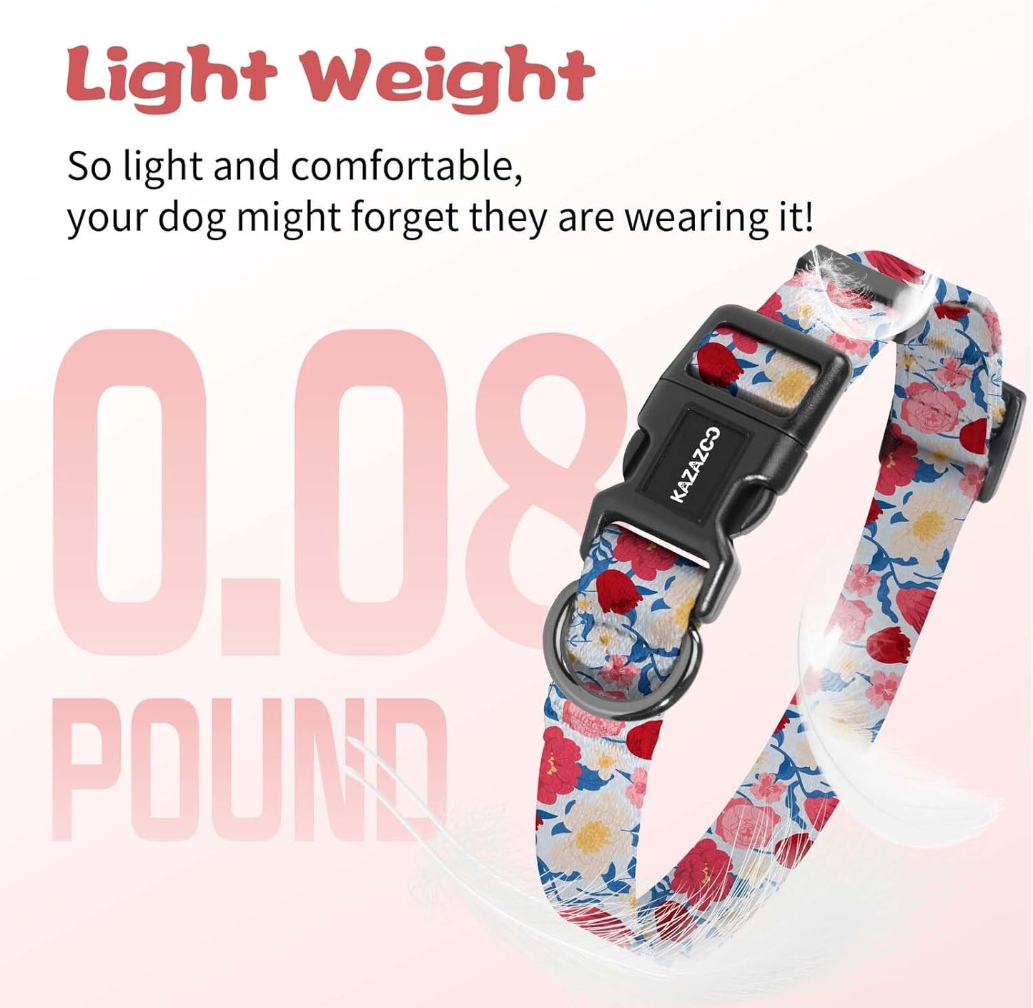 Dog Collar Cute and Soft Nylon Puppy Collar Girl, Adjustable Dog Collars for Small Medium Dogs, Blue and Pink Flowers-M