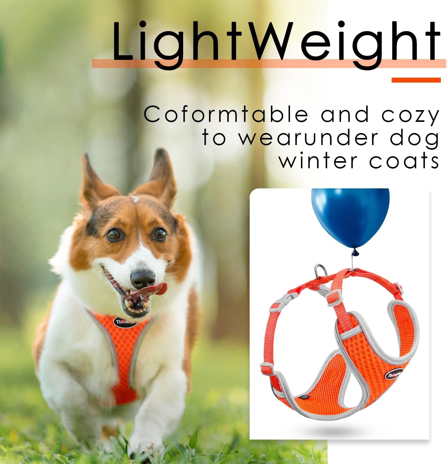 Reflective Breathable Soft Air Mesh No Pull Puppy Choke Free over Head Vest Harness for Puppy Small Medium Dogs and Cats Orange Medium