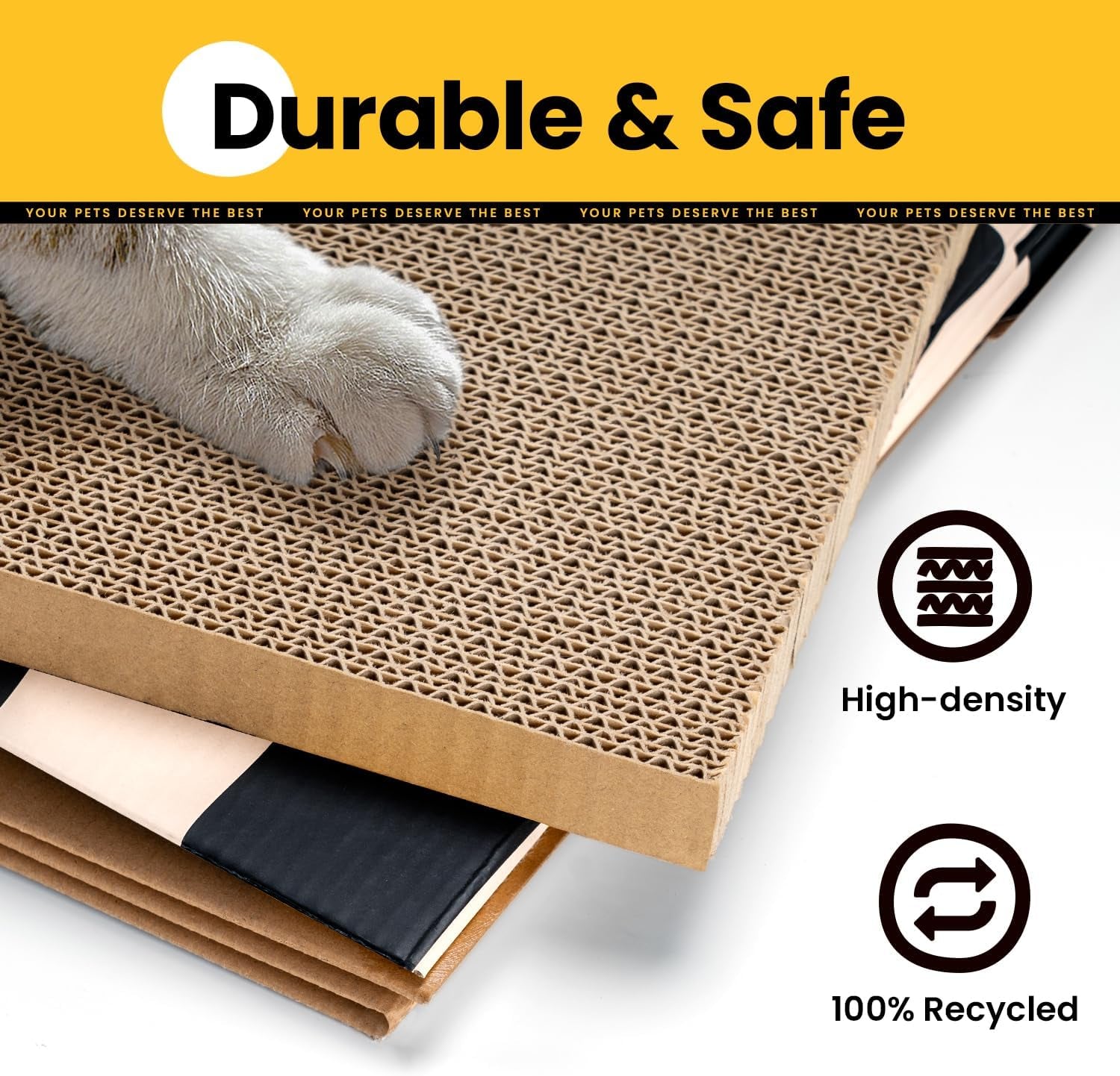 Cardboard Cat House with Scratch Pad & Catnip, Cat Play Scratching House for Indoor Hideaway Furniture, Heavy Duty Sturdy Cardboard Scratcher, Easy to Assemble Birthday Gift
