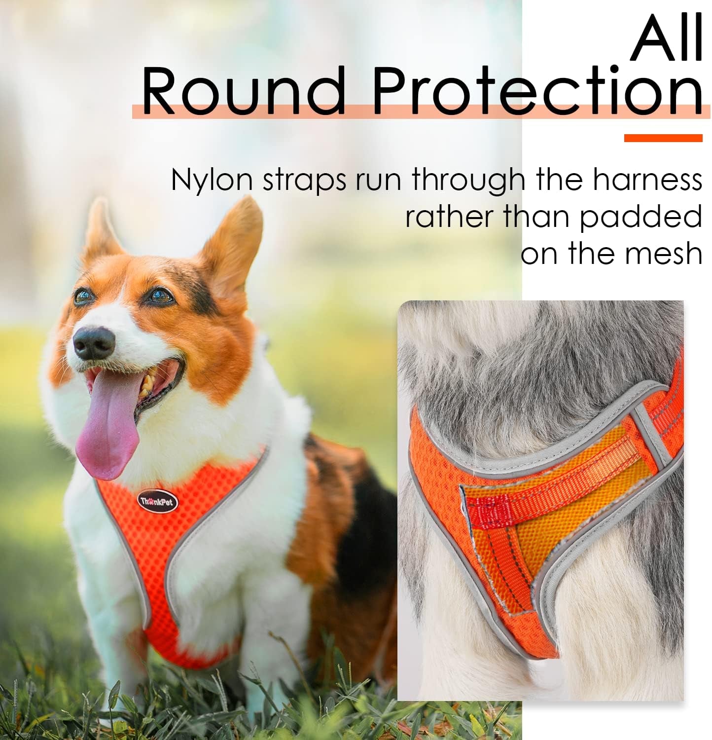 Reflective Breathable Soft Air Mesh No Pull Puppy Choke Free over Head Vest Harness for Puppy Small Medium Dogs and Cats Orange Medium