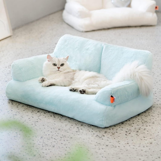 Cat Bed for Indoor Cats, Washable Dog Beds for Small Dogs & Cats, Fluffy Cat Couch with Non-Slip Bottom (Blue, 26.0" L X 19.0" W X 13.0" Th)