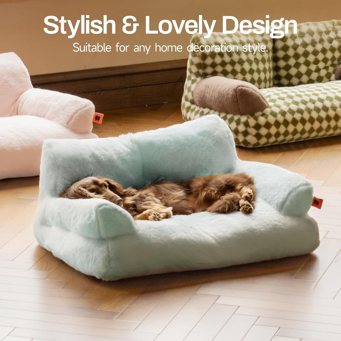 Cat Bed for Indoor Cats, Washable Dog Beds for Small Dogs & Cats, Fluffy Cat Couch with Non-Slip Bottom (Blue, 26.0" L X 19.0" W X 13.0" Th)