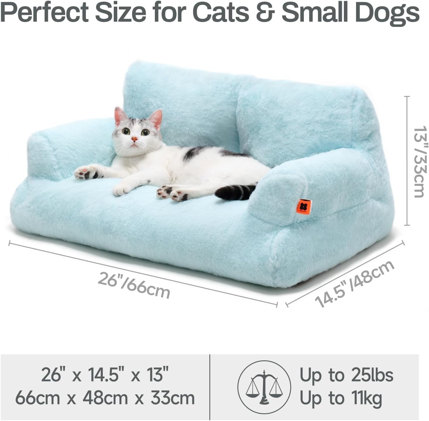 Cat Bed for Indoor Cats, Washable Dog Beds for Small Dogs & Cats, Fluffy Cat Couch with Non-Slip Bottom (Blue, 26.0" L X 19.0" W X 13.0" Th)