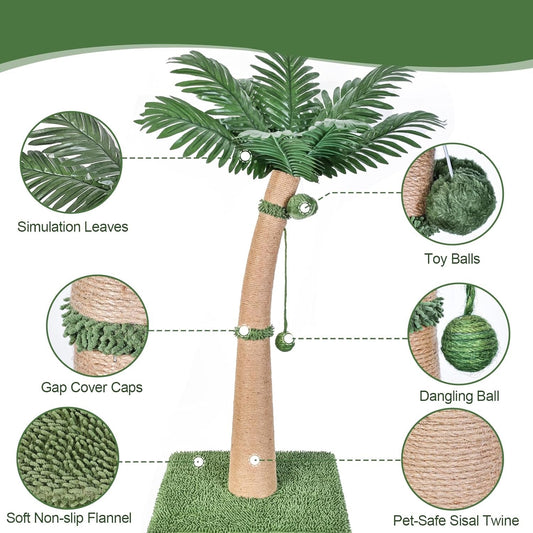 40'' Tall Cat Scratching Post, Curved Design Cat Scratcher Post with 3 Interactive Balls, Natural Sisal Rope Cat Scratching Posts for Indoor Cats Adults Kittens, Multi-Combinable (Style A)