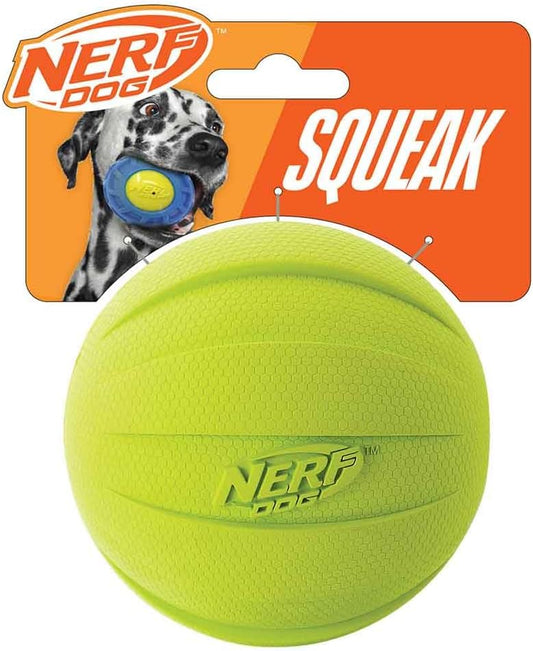 Rubber Ball Dog Toy with Squeaker, Lightweight, Durable and Water Resistant, 4 Inch Diameter for Medium/Large Breeds, Single Unit, Green