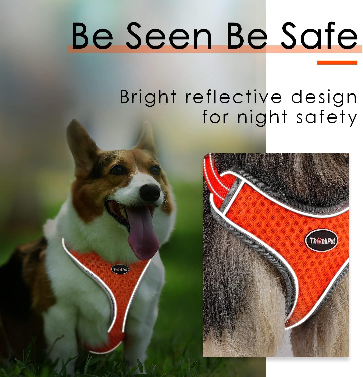 Reflective Breathable Soft Air Mesh No Pull Puppy Choke Free over Head Vest Harness for Puppy Small Medium Dogs and Cats Orange Medium