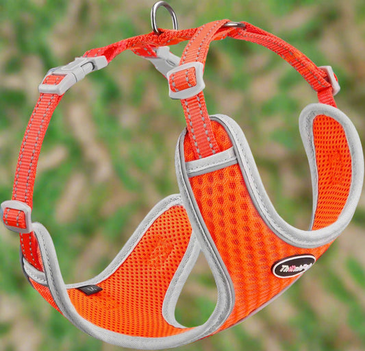 Reflective Breathable Soft Air Mesh No Pull Puppy Choke Free over Head Vest Harness for Puppy Small Medium Dogs and Cats Orange Medium
