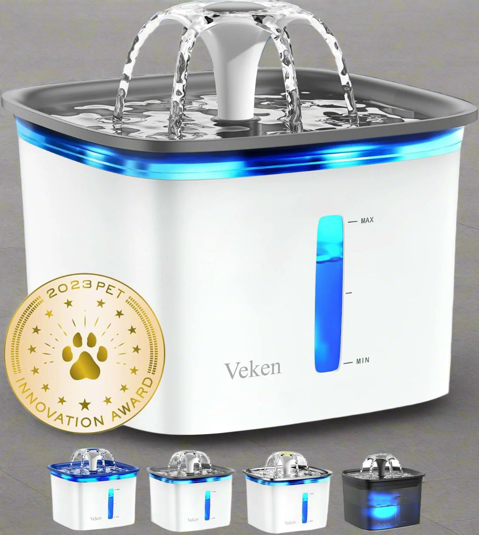 95Oz/2.8L Pet Fountain, Automatic Cat Water Fountain Dog Water Dispenser with Replacement Filters for Cats, Dogs, Multiple Pets (Grey, Plastic)