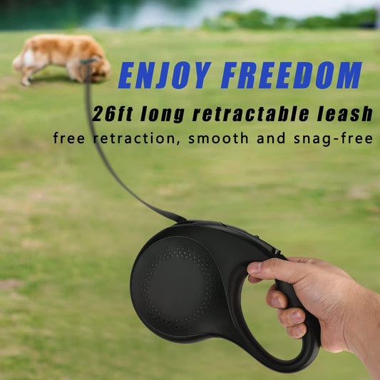 Retractable Dog Leash, 26 Feet Dog Leash for Small to Large Dogs up to 110Lbs, Anti-Slip Handle One Button Lock and Release, Heavy Duty 360° Tangle-Free