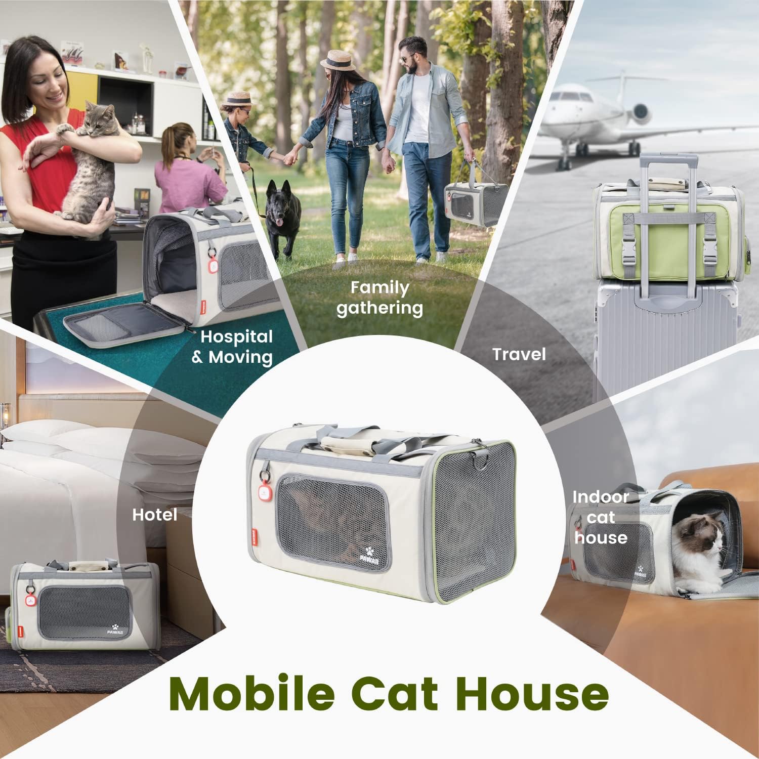 Cat Carrier with ID Tag, TSA Airline Approved Cat Carrier, Soft Sided Collapsible Pet Travel Carrier, Foldable Cat Travel Bag, Protable, Comfortable, Convenient Cat Travel Carrier
