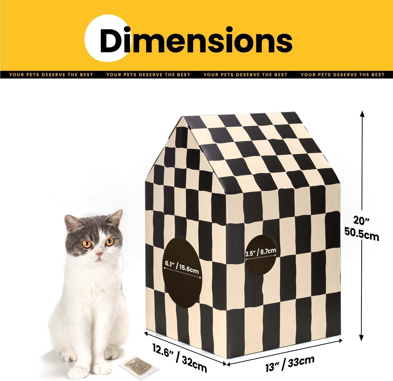 Cardboard Cat House with Scratch Pad & Catnip, Cat Play Scratching House for Indoor Hideaway Furniture, Heavy Duty Sturdy Cardboard Scratcher, Easy to Assemble Birthday Gift
