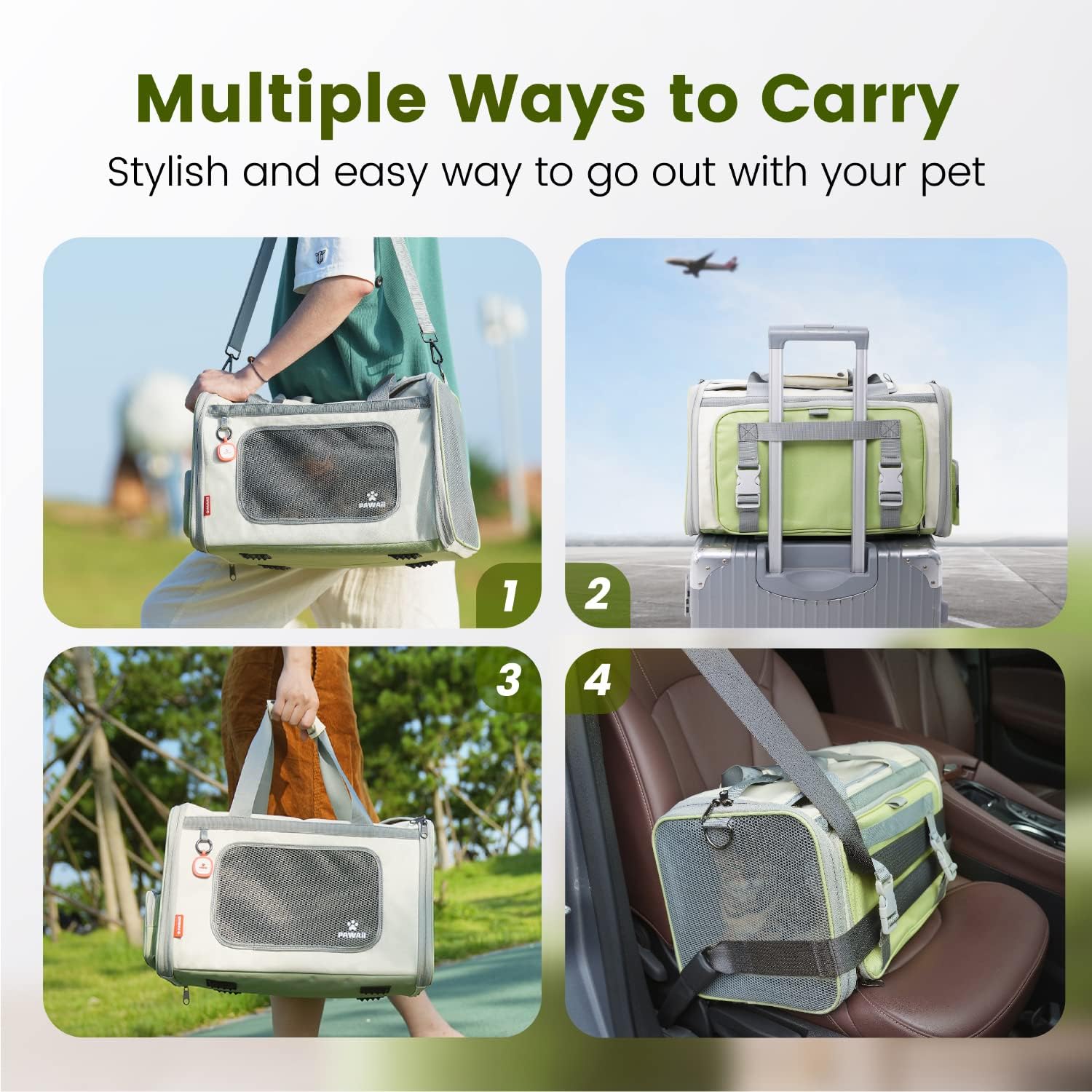Cat Carrier with ID Tag, TSA Airline Approved Cat Carrier, Soft Sided Collapsible Pet Travel Carrier, Foldable Cat Travel Bag, Protable, Comfortable, Convenient Cat Travel Carrier