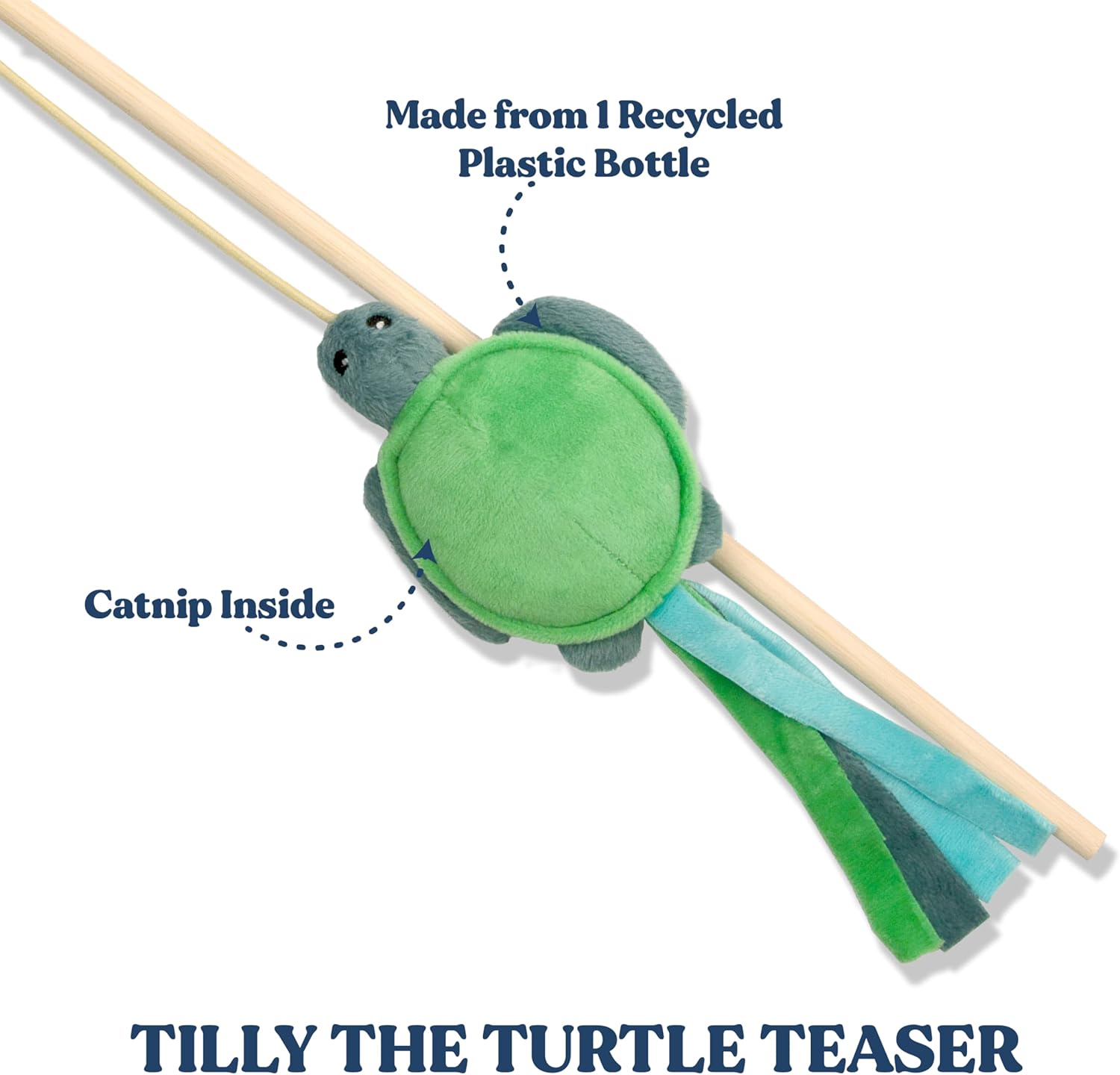 Ocean Collection Cat Toy | Turtle Teaser for Indoor Cats | Cute Interactive Plush Toys for Swatting and Playing| Eco-Friendly & 100% Recycled Materials