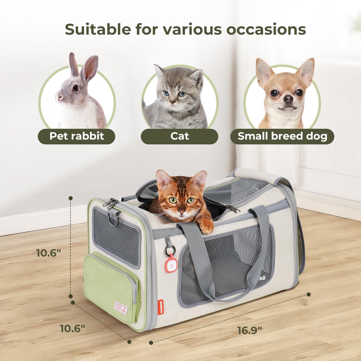 Cat Carrier with ID Tag, TSA Airline Approved Cat Carrier, Soft Sided Collapsible Pet Travel Carrier, Foldable Cat Travel Bag, Protable, Comfortable, Convenient Cat Travel Carrier