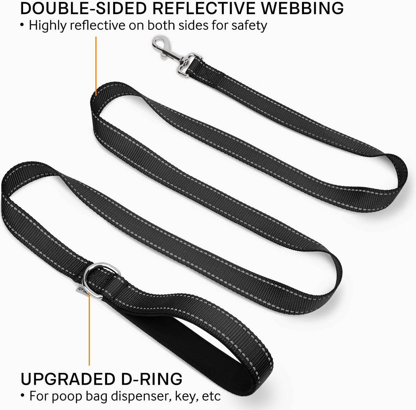 Double-Sided Reflective Dog Leash, 6 FT/5 FT/4 FT, Padded Handle Nylon Heavy Duty Leashes for Medium & Large Dogs Walking, Black, 6FT