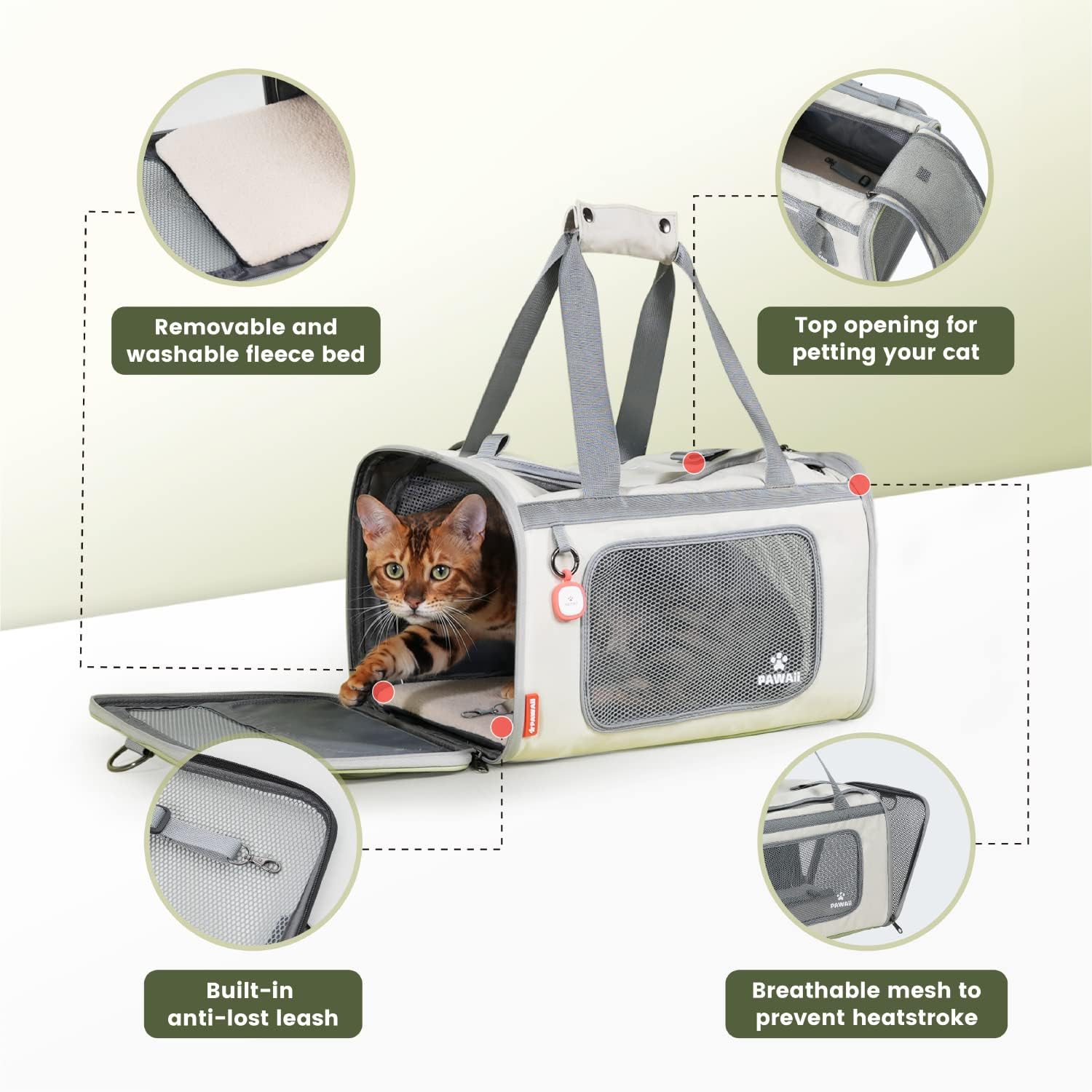 Cat Carrier with ID Tag, TSA Airline Approved Cat Carrier, Soft Sided Collapsible Pet Travel Carrier, Foldable Cat Travel Bag, Protable, Comfortable, Convenient Cat Travel Carrier