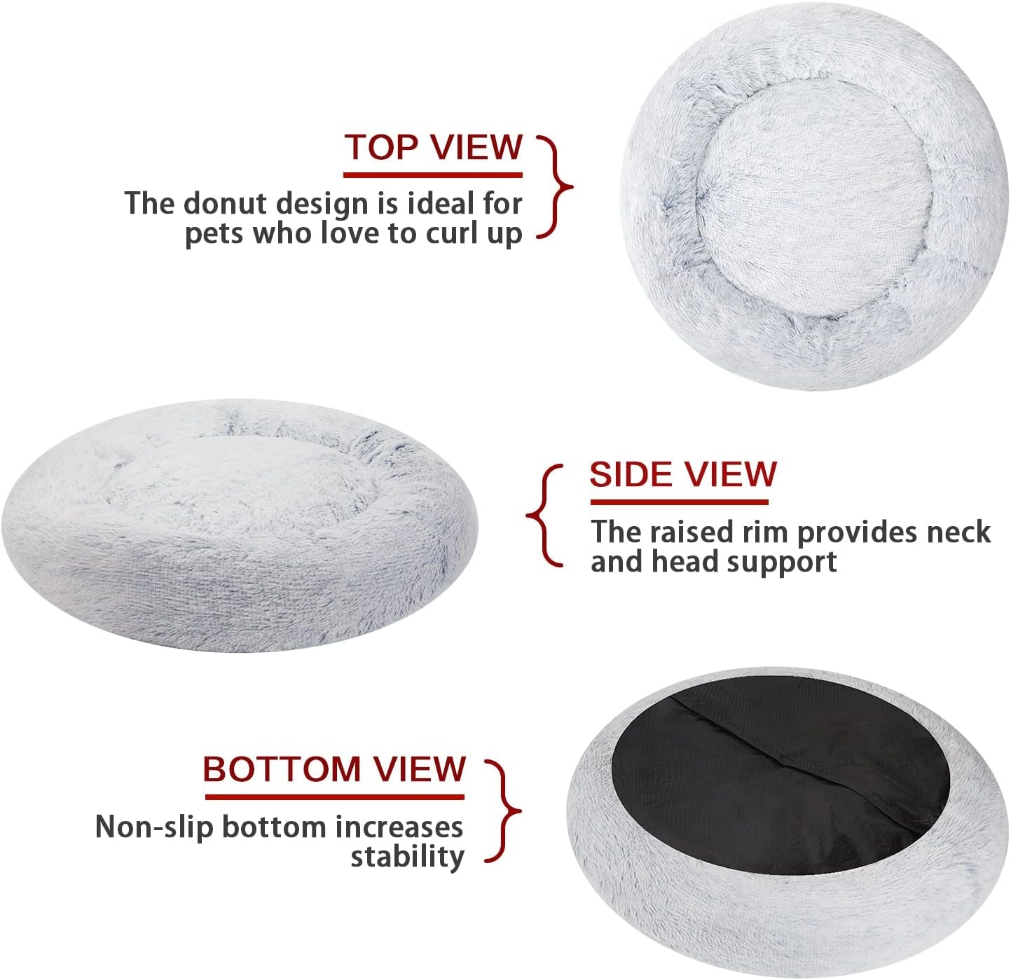 Calming Donut Dog Bed, 36 Inches round Fluffy for Large Dogs, Anti-Anxiety Plush, Machine Washable (Light Blue, Large)