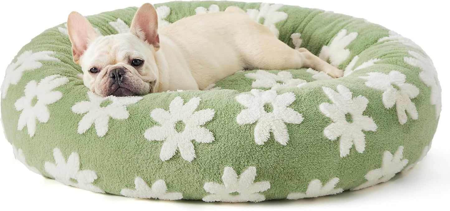 Lesure Donut Medium Dog Bed - round Cat Beds for Indoor Cats Calming Pet Beds, Cute Modern Beds with Jacquard Shaggy Plush & anti Slip Bottom, 30 Inch, Pink Taffy
