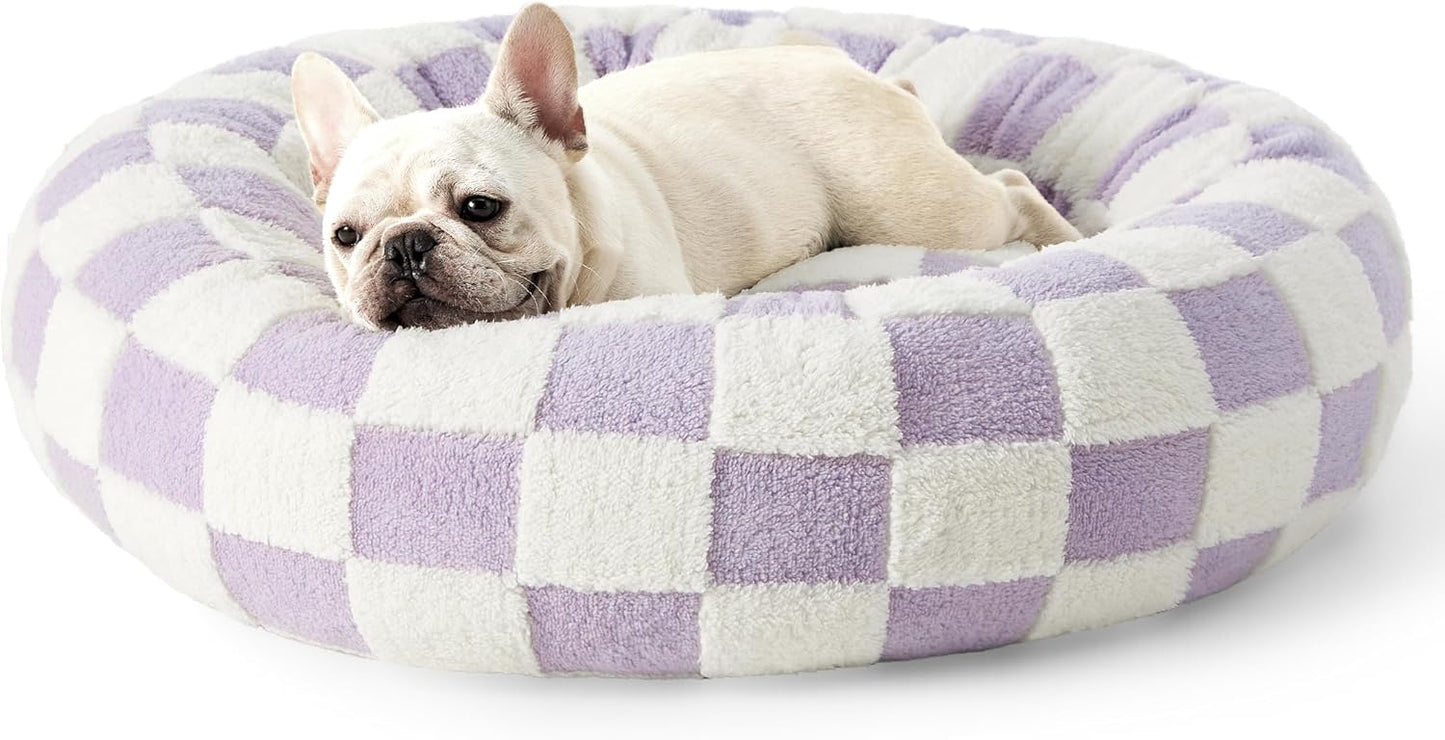 Lesure Donut Medium Dog Bed - round Cat Beds for Indoor Cats Calming Pet Beds, Cute Modern Beds with Jacquard Shaggy Plush & anti Slip Bottom, 30 Inch, Pink Taffy