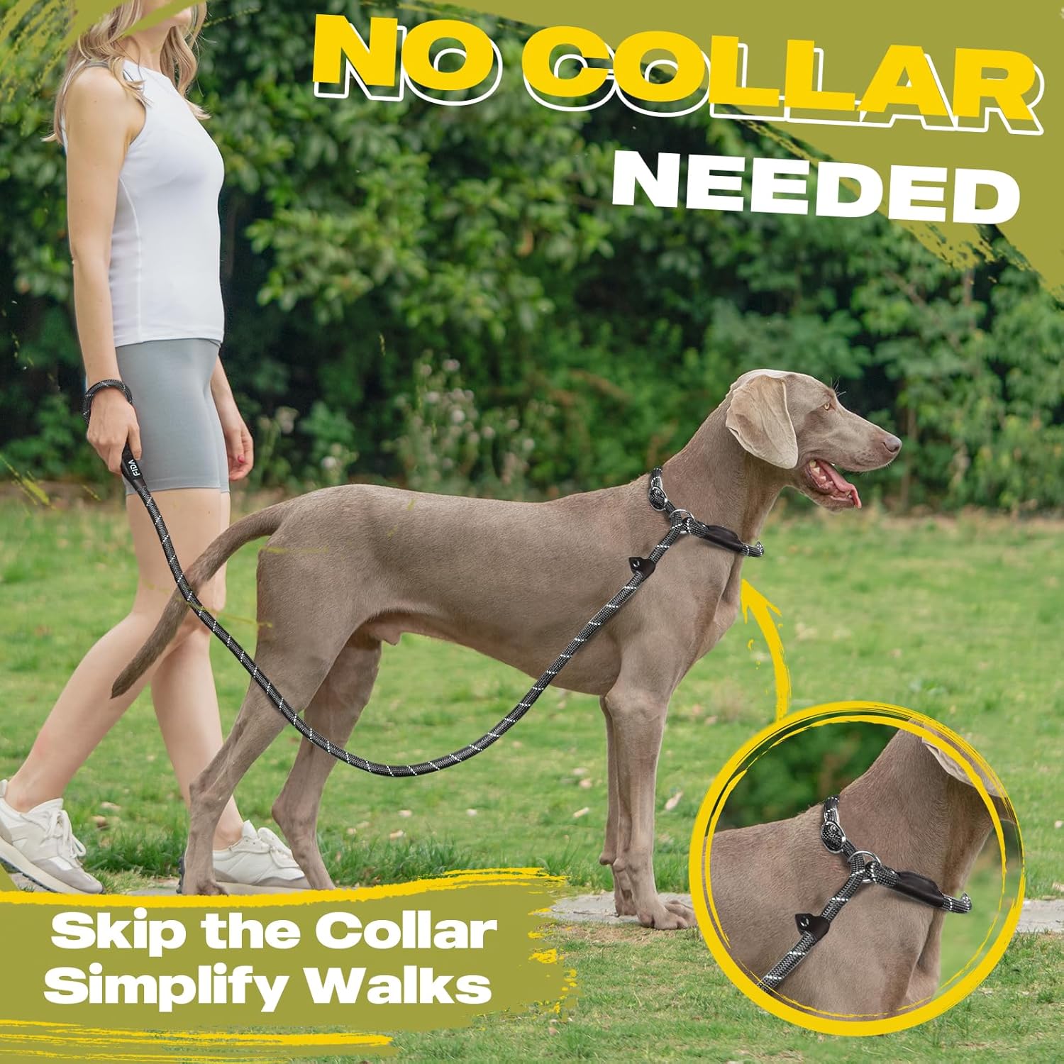 Durable Slip Lead Dog Leash, 6 FT X 1/2" Heavy Duty Dog Loop Leashes, Comfortable Strong Rope Slip Leash for Large Medium Dogs, No Pull Pet Training Lead with Highly Reflective(1/2", Black)