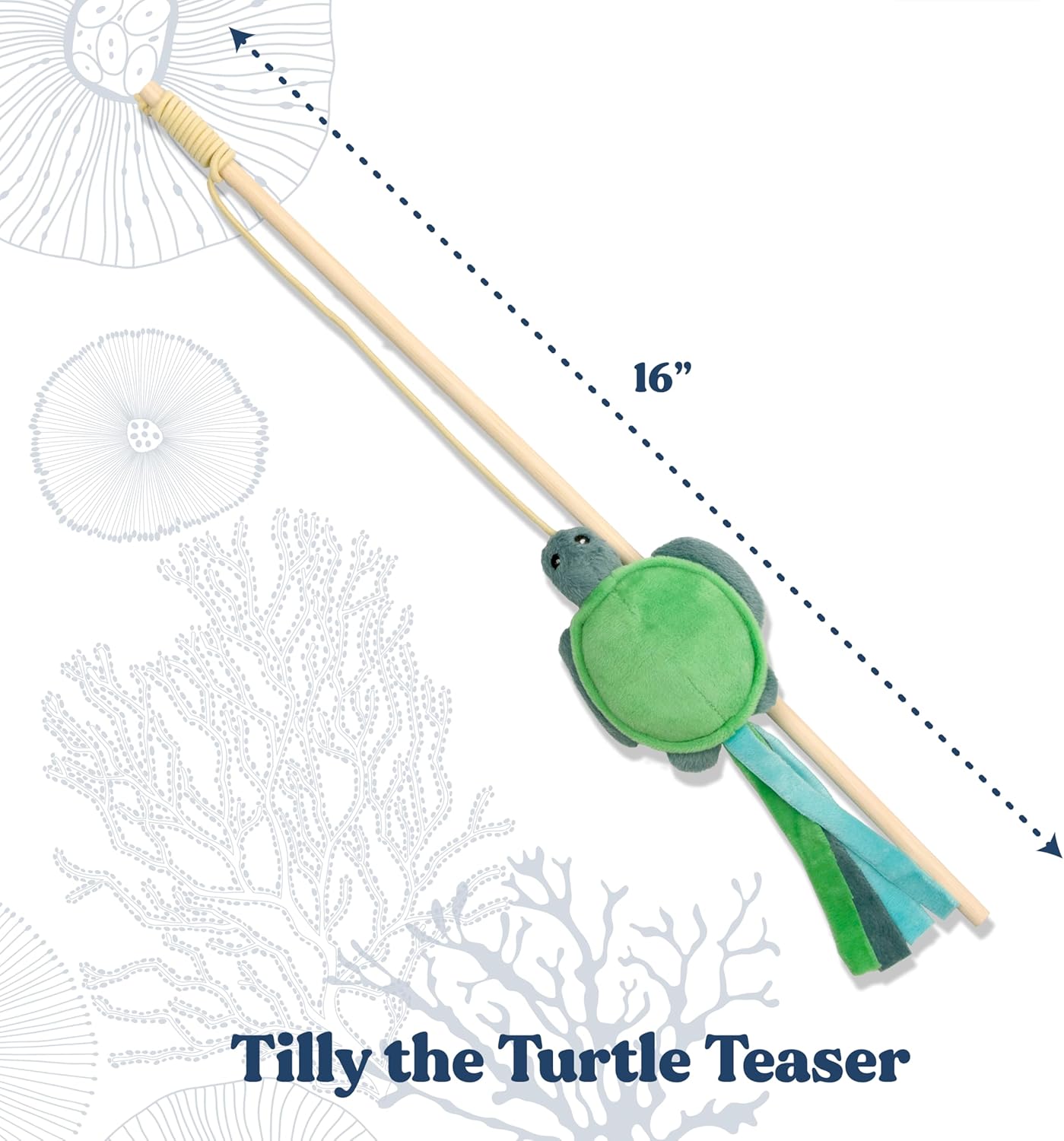Ocean Collection Cat Toy | Turtle Teaser for Indoor Cats | Cute Interactive Plush Toys for Swatting and Playing| Eco-Friendly & 100% Recycled Materials