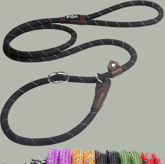 Durable Slip Lead Dog Leash, 6 FT X 1/2" Heavy Duty Dog Loop Leashes, Comfortable Strong Rope Slip Leash for Large Medium Dogs, No Pull Pet Training Lead with Highly Reflective(1/2", Black)