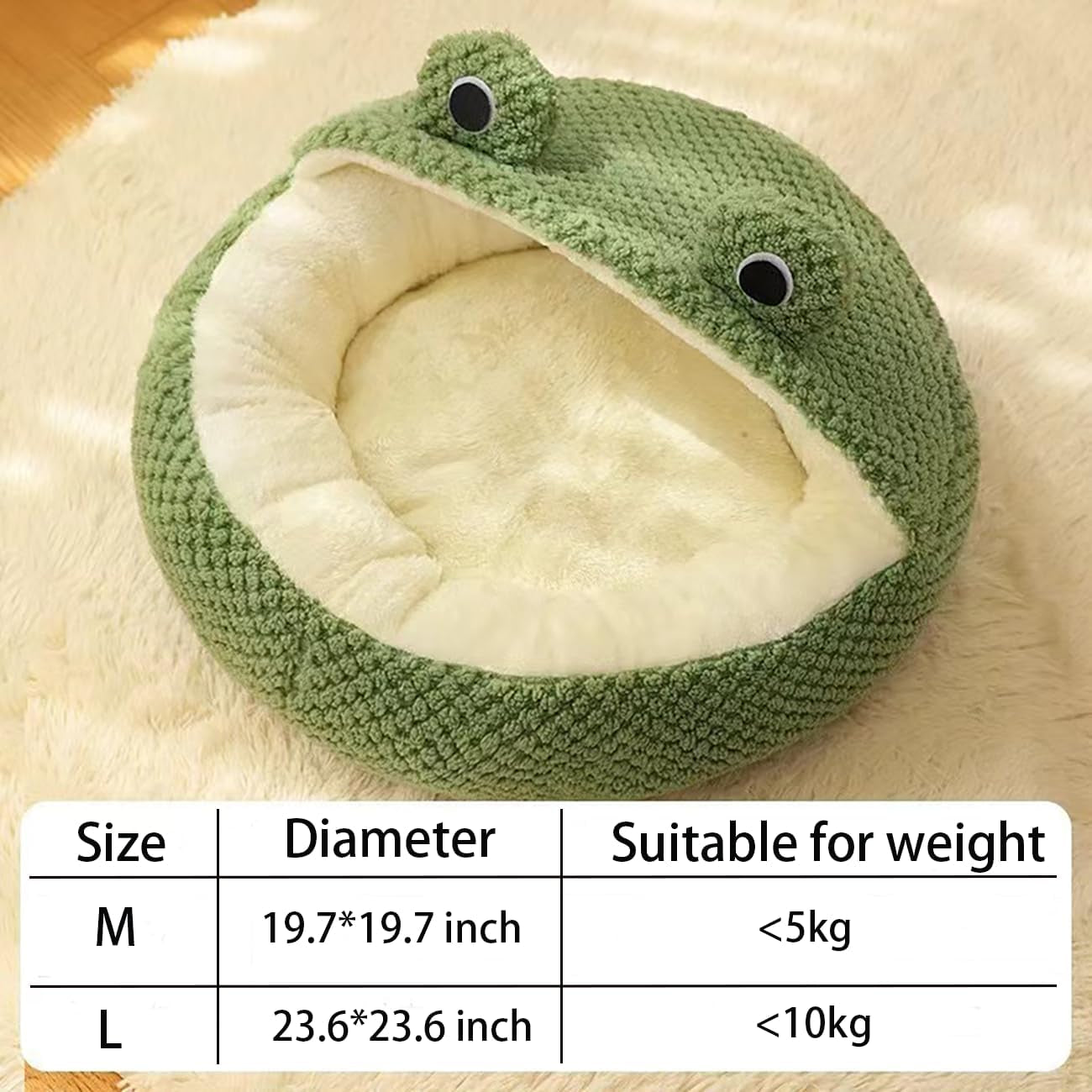 Cute Frog Cat Bed, Cozy Cat Cave, Kitten Sleeping Bag with Non-Slip Base, Warm Velvety Cat Bed for Indoor Cats, Removable Cushion, Nest Igloo Design for Security and Comfort (2, M)
