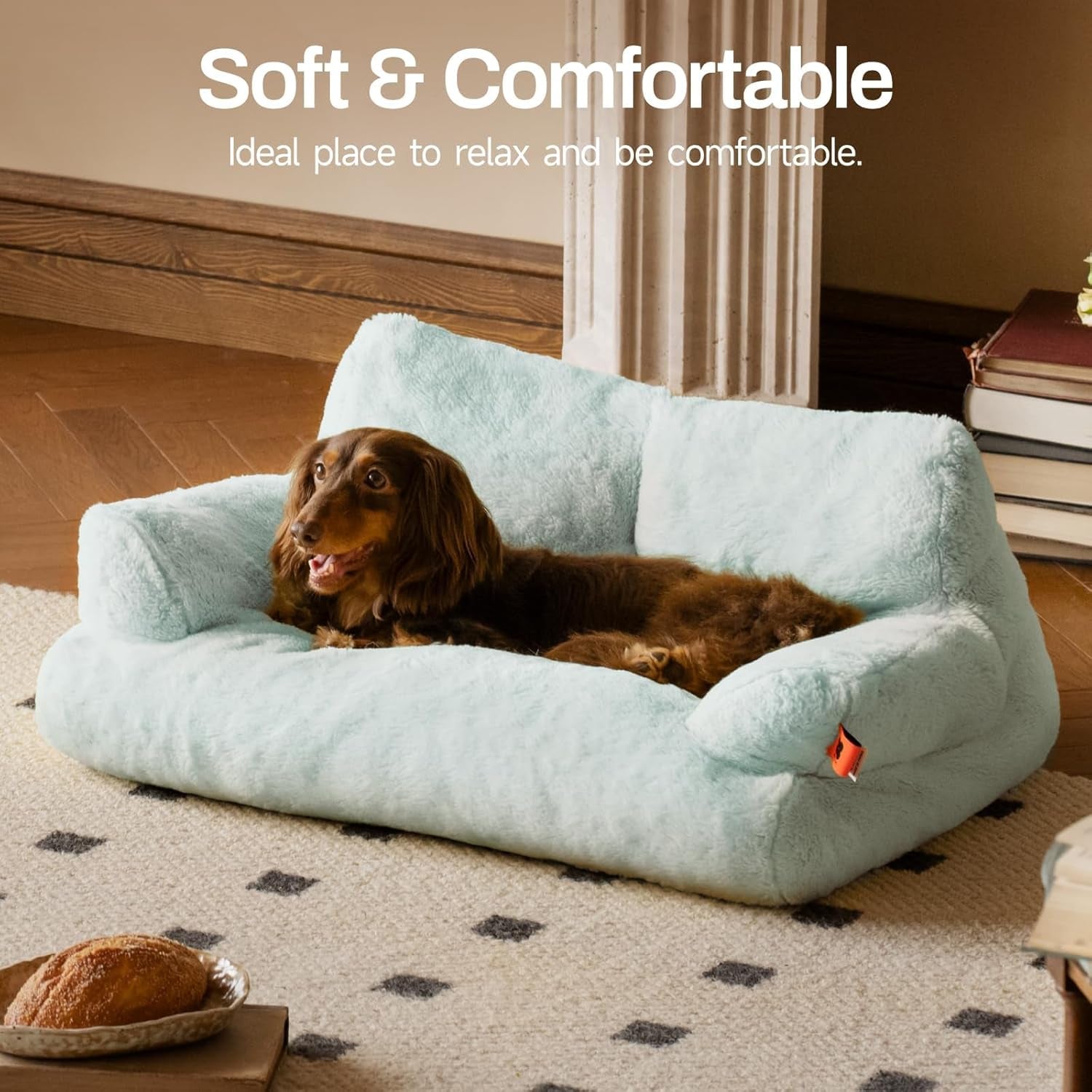 Cat Bed for Indoor Cats, Washable Dog Beds for Small Dogs & Cats, Fluffy Cat Couch with Non-Slip Bottom (Blue, 26.0" L X 19.0" W X 13.0" Th)