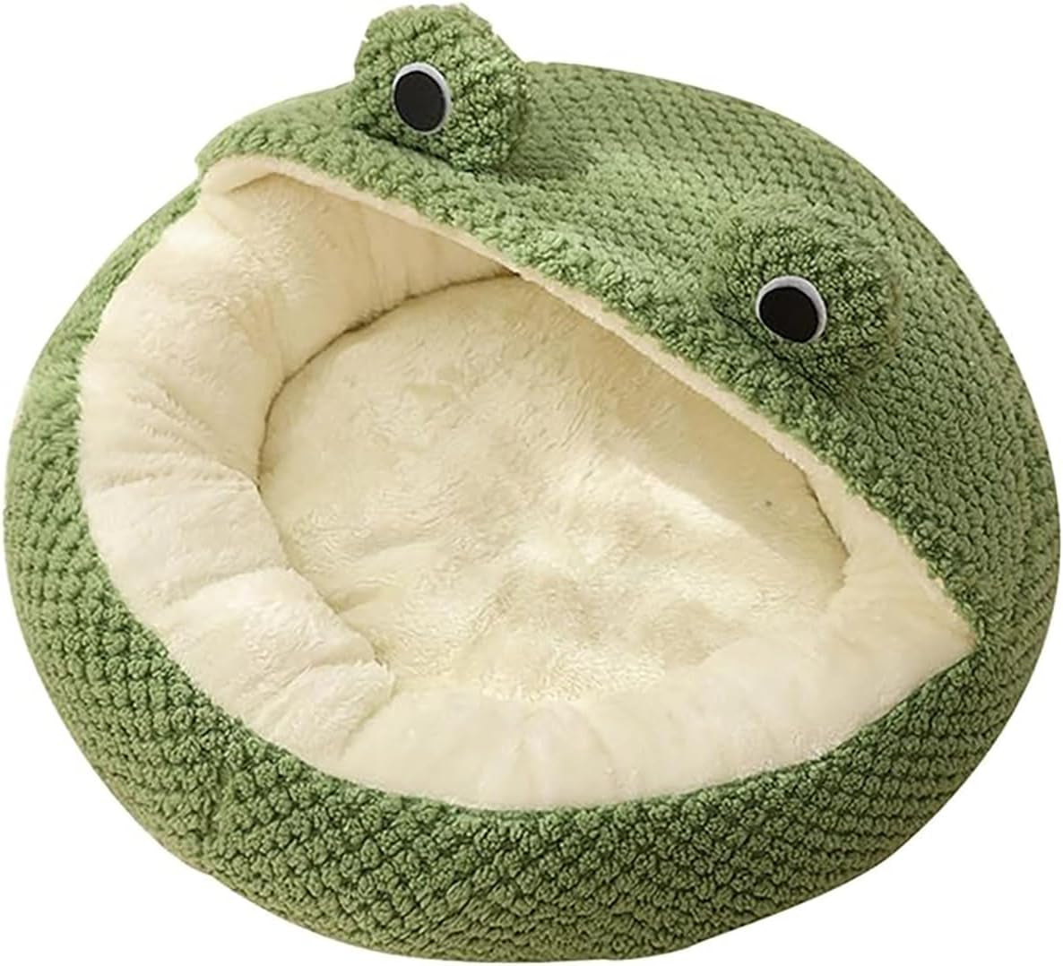Cute Frog Cat Bed, Cozy Cat Cave, Kitten Sleeping Bag with Non-Slip Base, Warm Velvety Cat Bed for Indoor Cats, Removable Cushion, Nest Igloo Design for Security and Comfort (2, M)