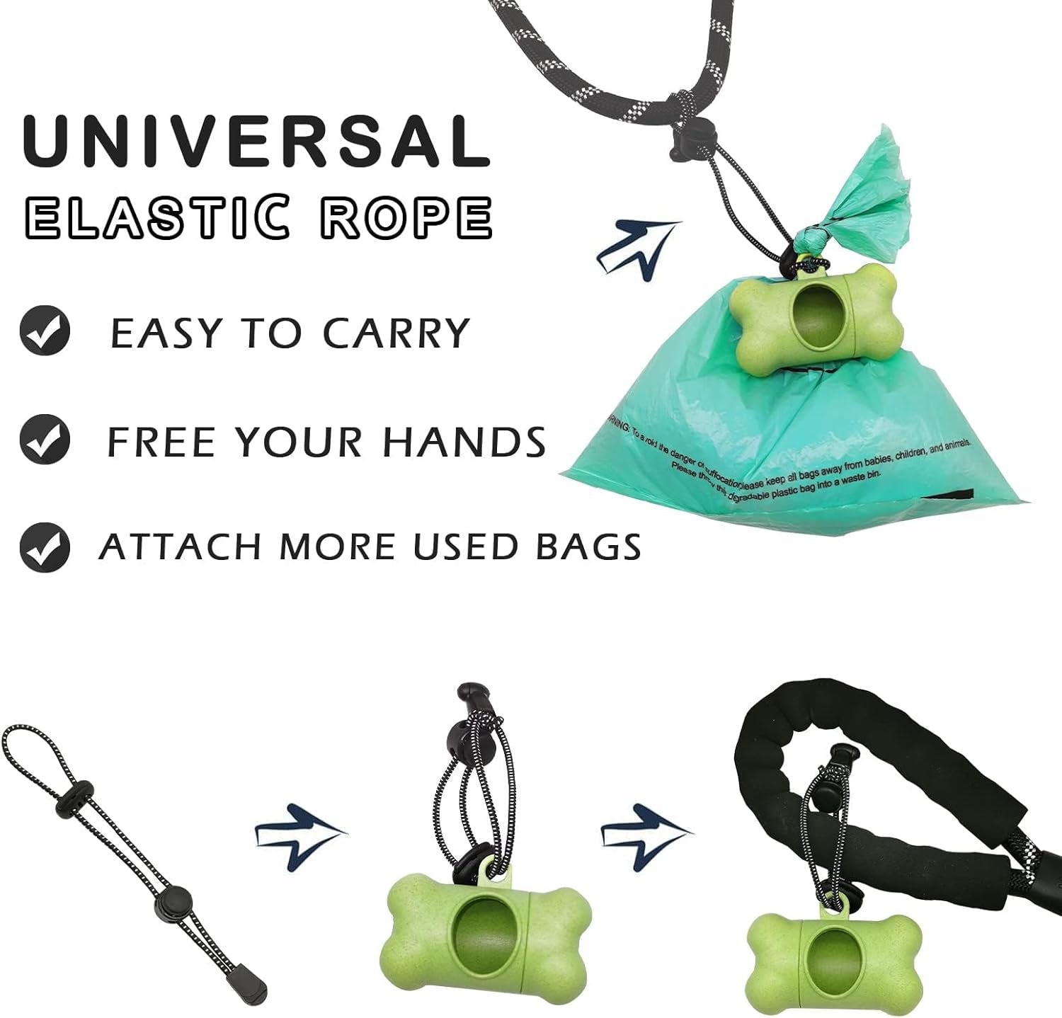 Dog Poop Pickup Bags Holder Dispenser with Standard-Sized Leak-Proof Scented Doggy Waste Bags and Carabiner with Safety Lock&Fastener Never Loose on Leash Lead Again (2 Holder 30 Bags, Green)