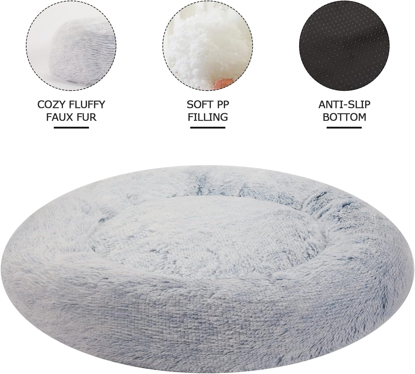 Calming Donut Dog Bed, 36 Inches round Fluffy for Large Dogs, Anti-Anxiety Plush, Machine Washable (Light Blue, Large)