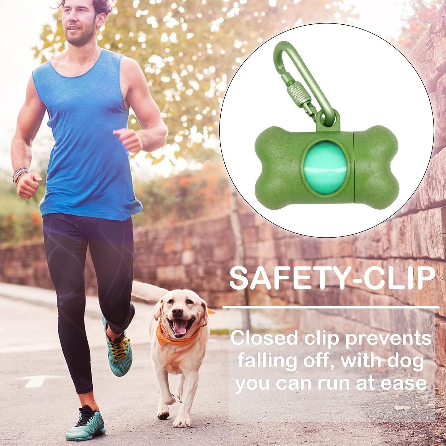 Dog Poop Pickup Bags Holder Dispenser with Standard-Sized Leak-Proof Scented Doggy Waste Bags and Carabiner with Safety Lock&Fastener Never Loose on Leash Lead Again (2 Holder 30 Bags, Green)