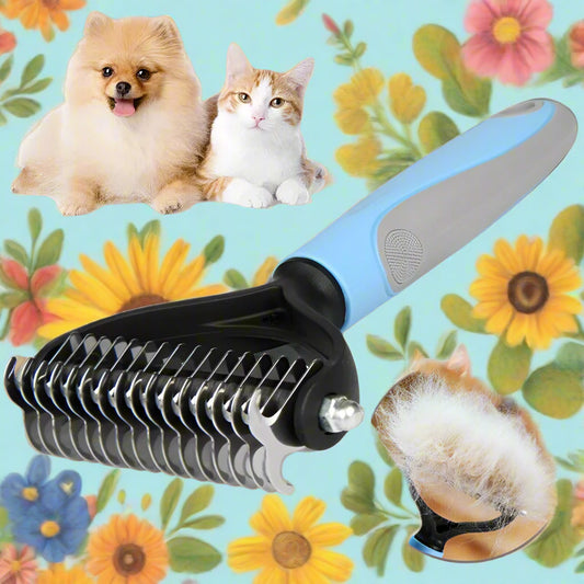 Grooming Brush For Pet Dog Cat Deshedding Tool Rake Comb Fur Remover Reduce 2-Side Dematting Tool For Dogs Cats Pets Grooming Brush Double Sided Shedding And Dematting Undercoat Rake Hair Removal Comb-0