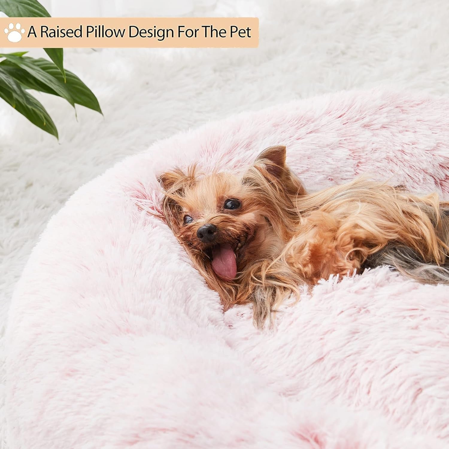 Calming Dog Bed Cat Bed Donut, Faux Fur Pet Bed Self-Warming Donut Cuddler, Comfortable round Plush Dog Beds (20 X 20 X 8 Inch, Light Pink)