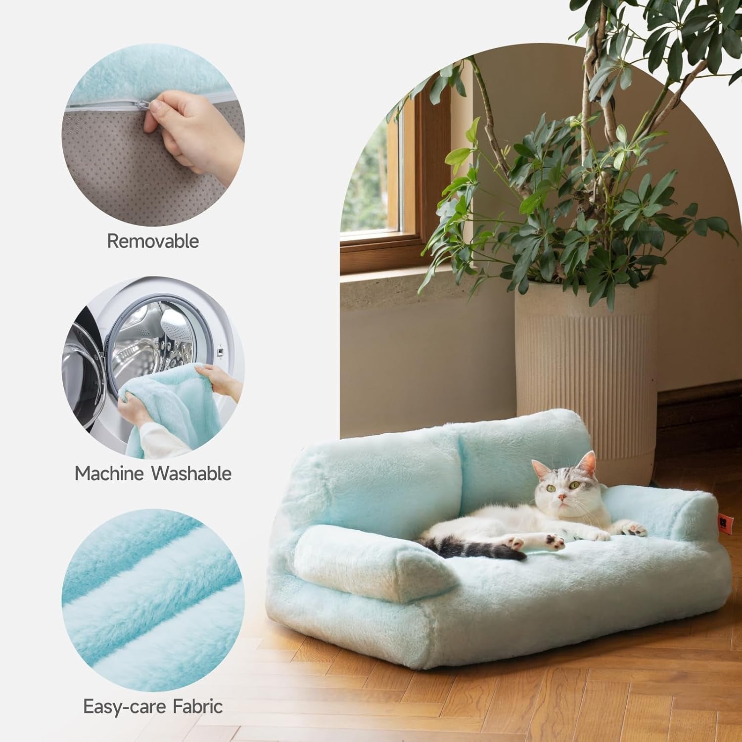 Cat Bed for Indoor Cats, Washable Dog Beds for Small Dogs & Cats, Fluffy Cat Couch with Non-Slip Bottom (Blue, 26.0" L X 19.0" W X 13.0" Th)