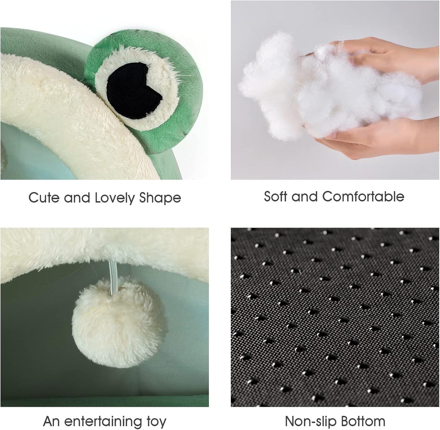 Cute Cat Bed, Indoor Lovely Velvet Igloo for Cat and Small Dog, Warm Cave Sleeping Nest Bed for Puppy and Kitten, Green Frog, M