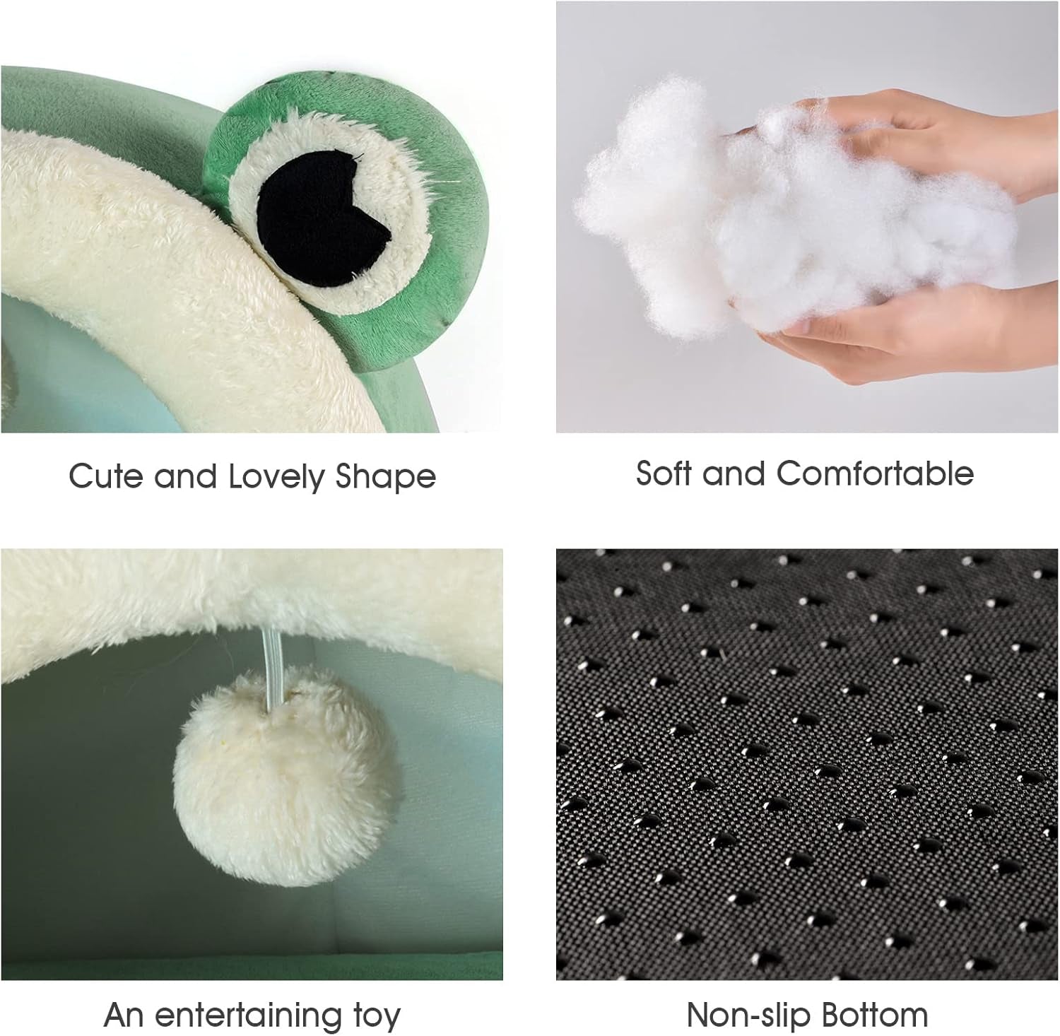 Cute Cat Bed, Indoor Lovely Velvet Igloo for Cat and Small Dog, Warm Cave Sleeping Nest Bed for Puppy and Kitten, Green Frog, M